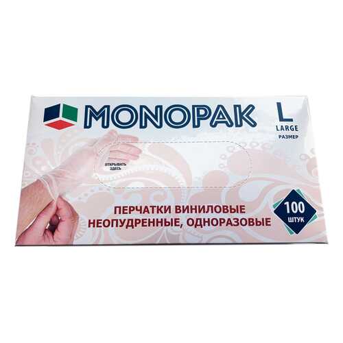 Перчатки виниловые прозрачные Monopak L 100 шт 50 пар в Четыре глаза