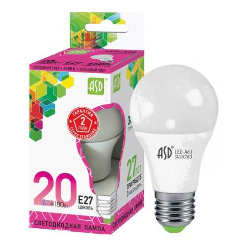 Лампочка ASD A60 E27 20W 6500K LED-A60-standard в Четыре глаза